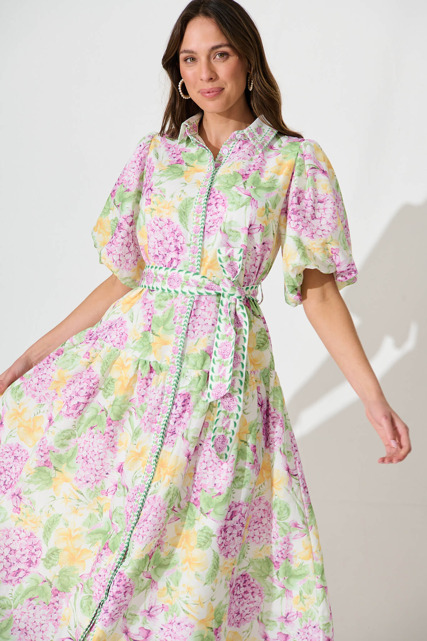 Lovelife Maxi Shirt Dress in Lilac Multi Floral Linen Blend