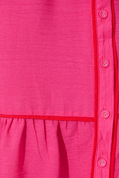 Impression Maxi Shirt Dress In Pink With Contrast Piping