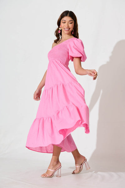 Elyria Maxi Dress In Pink Cotton Linen Blend