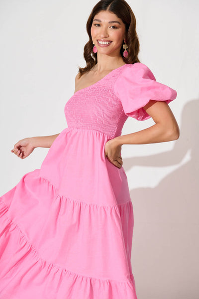 Elyria Maxi Dress In Pink Cotton Linen Blend