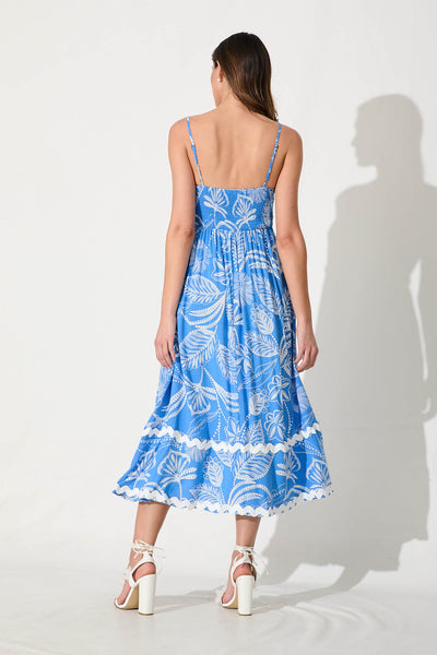 Treviso Maxi Sundress In Blue And White With Ric Rac Trim