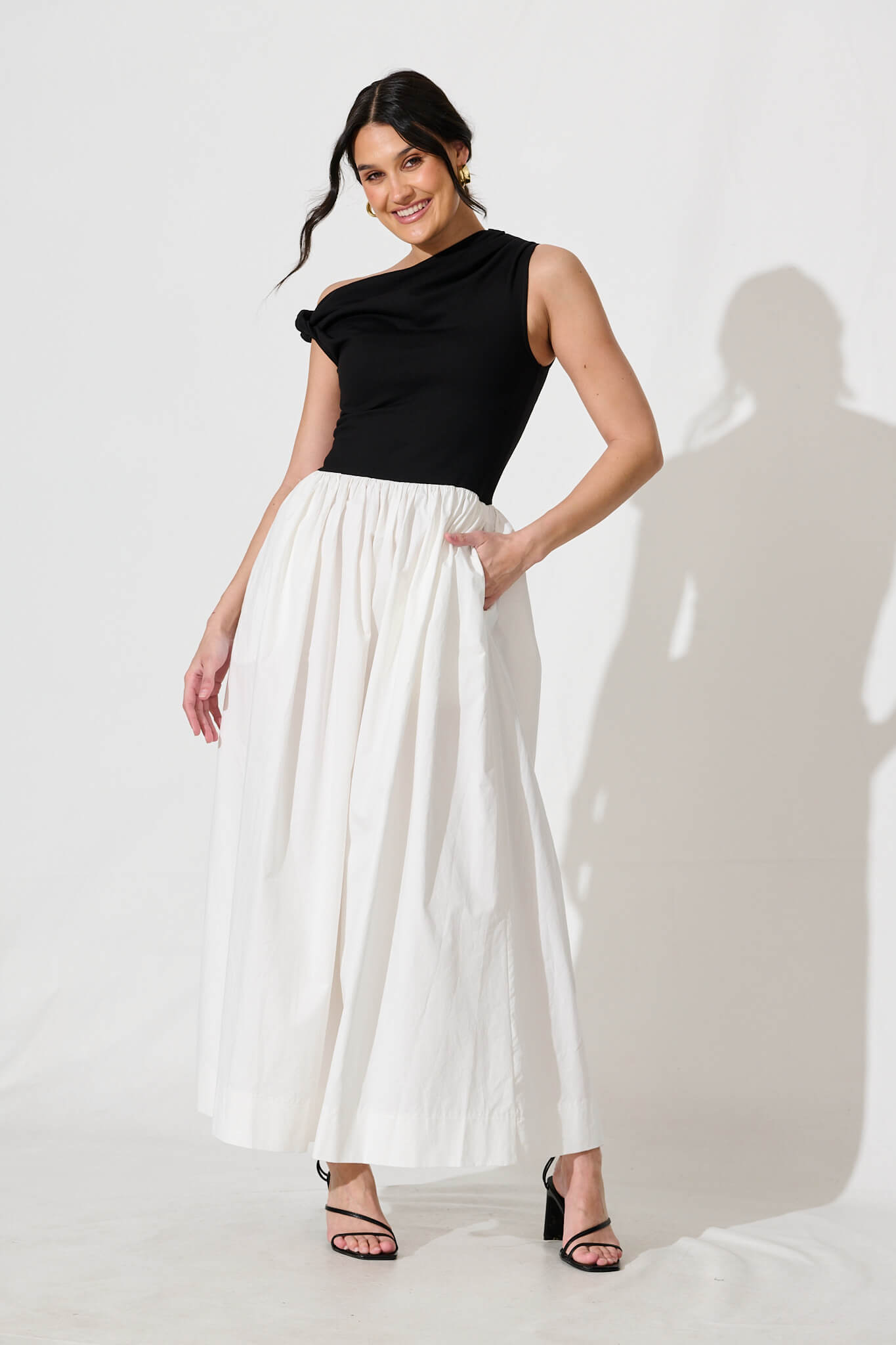 Merci Maxi Dress in Black and White Cotton