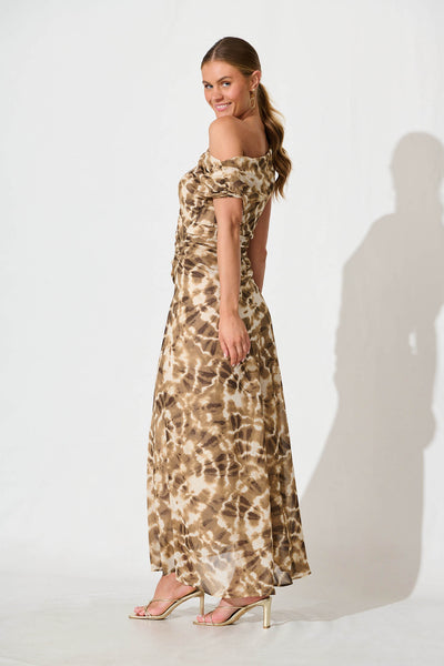 Samina Maxi Dress in Coffee and Cream Leopard Print Chiffon