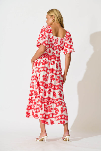 Coverdale Maxi Dress in Red with White Print