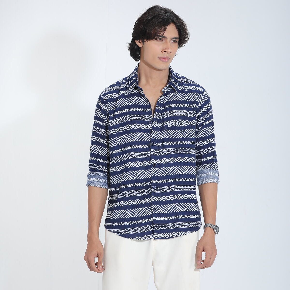 Black & White Printed Cotton Check Full Sleeve Shirt – Kairo