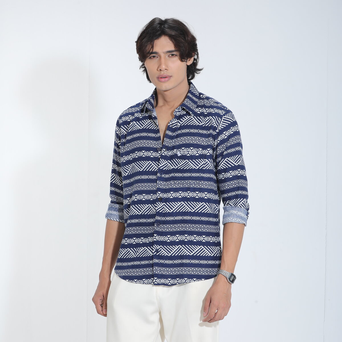 Black & White Printed Cotton Check Full Sleeve Shirt – Kairo