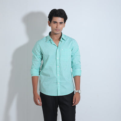 Green And White Cotton Check Full Sleeve Shirt – Kairo