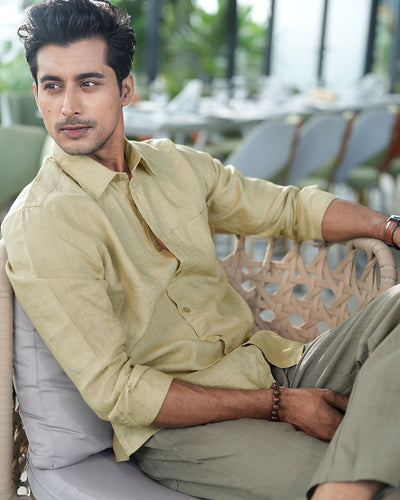 MetalicGold Color Full Sleeve Remi-Cotton Shirt – Kairo