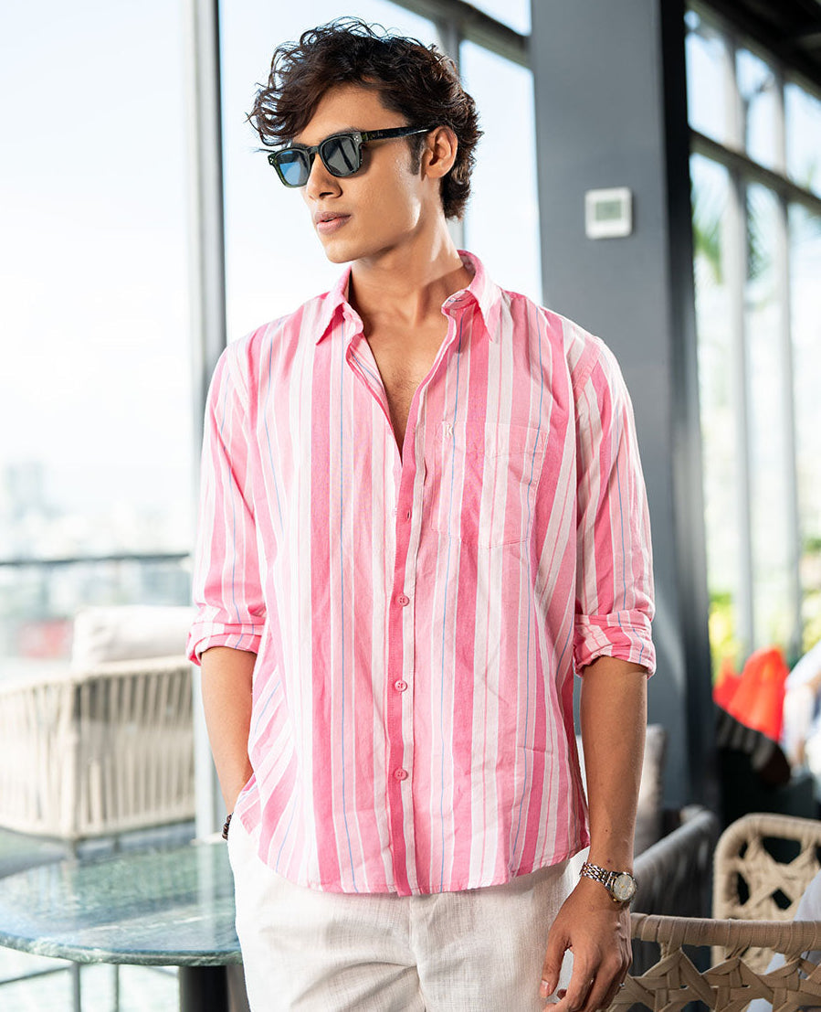 Pink & White Cotton Stripe Full Sleeve Shirt – Kairo